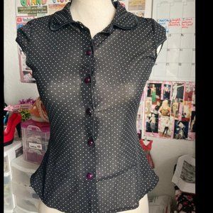 Mesh polka-dot black button up Blouse